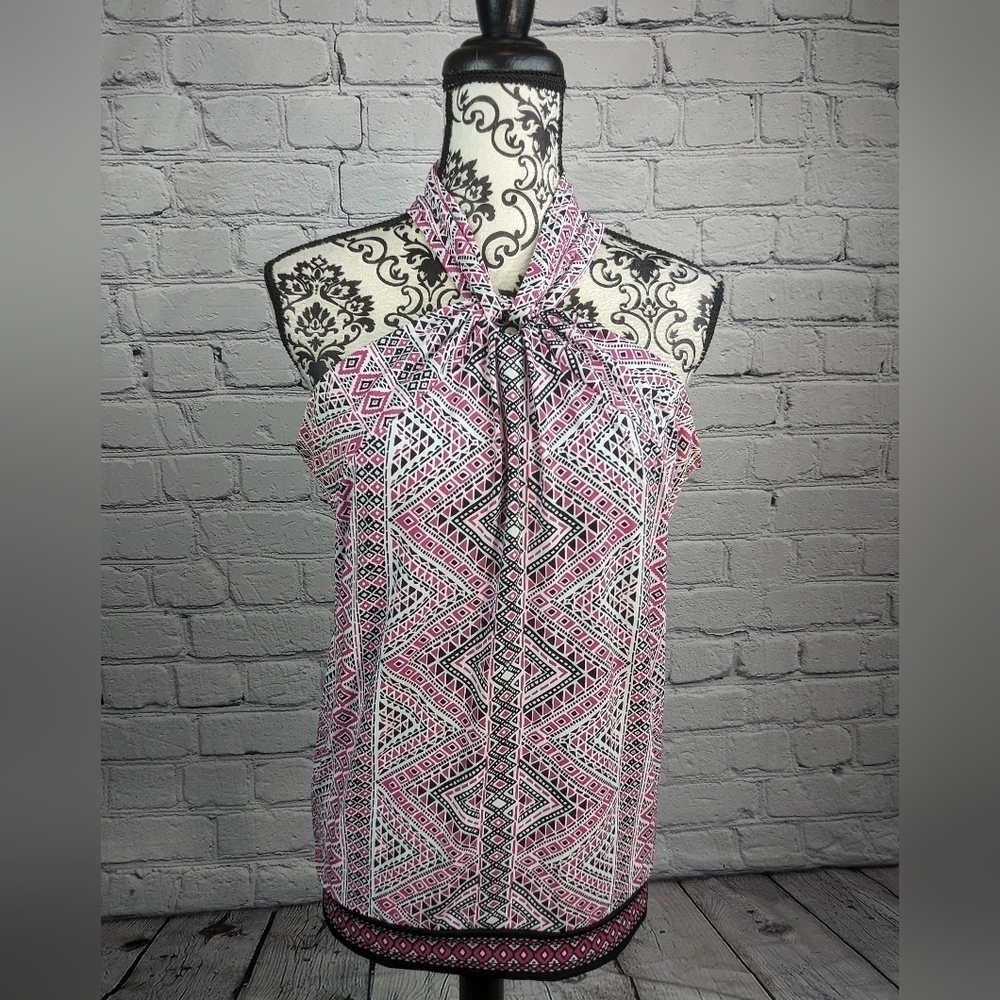 Michael Kors women's stretch knit geo print key front and back top sz m bb16